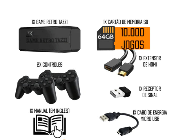 Video Game Retrô Tazzi ORIGINAL 10.000 Jogos 4K + 2 Controles de Brinde